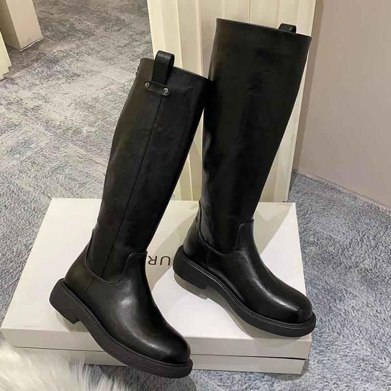 Leather Flats Women High Boots Designer Retro Knee High Shoes New Brand 2025 Trend Goth Gladiator Winter Motorcycle Botas Mujer