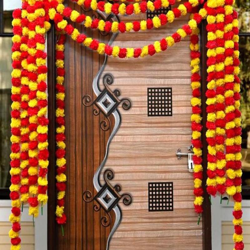 5-50Pcs Marigold Garland Flower Day of The Dead Diwali Decoration Wedding Faux Marigold Mexican Party Prayer Fest Indian Decor