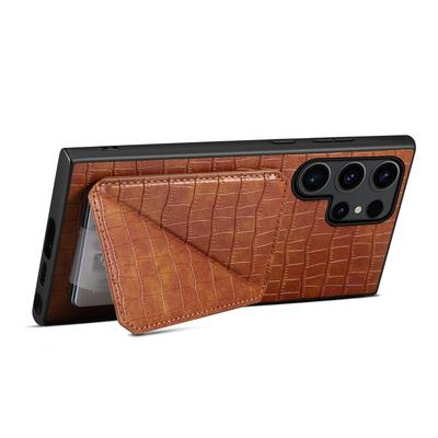Чехол для Samsung Galaxy S25 Ultra с держателем для карт Кожа+ПК+ТПУ Задняя крышка с текстурой под крокодила