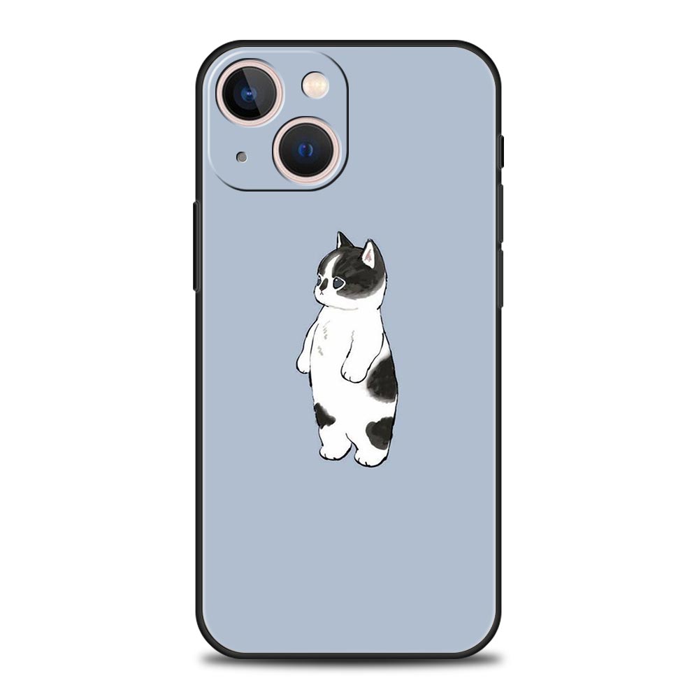 Милые Животные Кошка Мультяшная Чехол для Телефона Для iPhone 17 16 15 Pro Max 11 12 13 14 7 8 Plus SE 2020 X XR XS Чехол Мягкий Черный