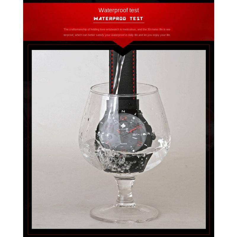 WWOOR Спортивные мужские часы с кожаным ремешком Матовый черный корпус с календарем Водонепроницаемые кварцевые часы