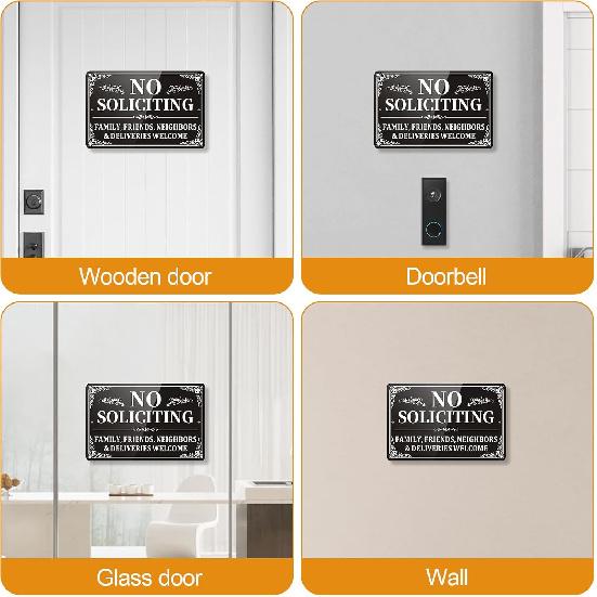 No Soliciting Sign for House 2 Pack, No Soliciting Sign for Front Door Home Self-adhesive 9 x 6 inches, Aluminum Metal Yard Signs, Family, Friends,