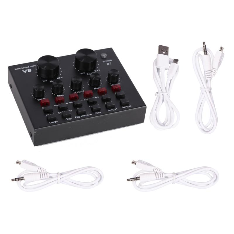 Многофункциональная звуковая карта V8 с аудиоинтерфейсом USB, интеллектуальный аудиомикшер с регулируемой громкостью