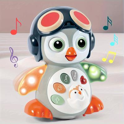 Игрушки для малышей Пингвин, Музыкальные игрушки для младенцев от 6 месяцев, Игрушки для выкладывания на живот с музыкой и подсветкой, Светящиеся обучающие игрушки, Танцующая ползающая игрушка для малышей