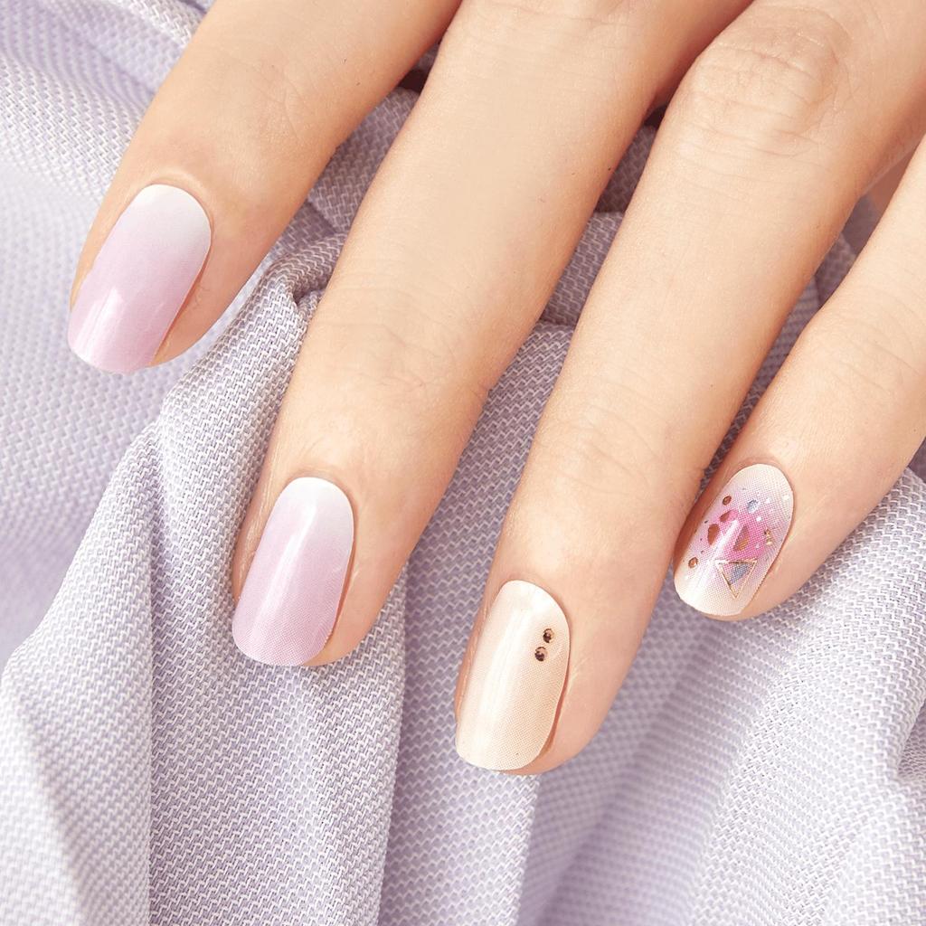 Пастельные полоски для ногтей 24 шт. | Самоклеящиеся типсы-наклейки, Мягкие розовые и лавандовые тона, Быстрый 5-минутный маникюр