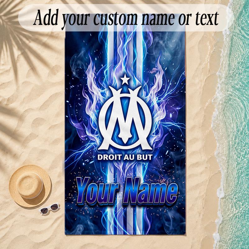 Beach TowelOlympique Marseille FC Custom Name Text Personalized Soft Towel for Beach Pool Indoor Home Decor Gift