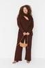 Женский стиль, большие размеры, коричневый комплект из трикотажа с вырезами и верхом и низом