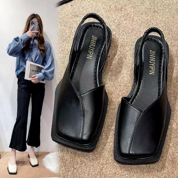 Летние туфли Baotou Cool Single Shoes, женская обувь, сандалии Lazy Peas с квадратным носком и педалью для девочек