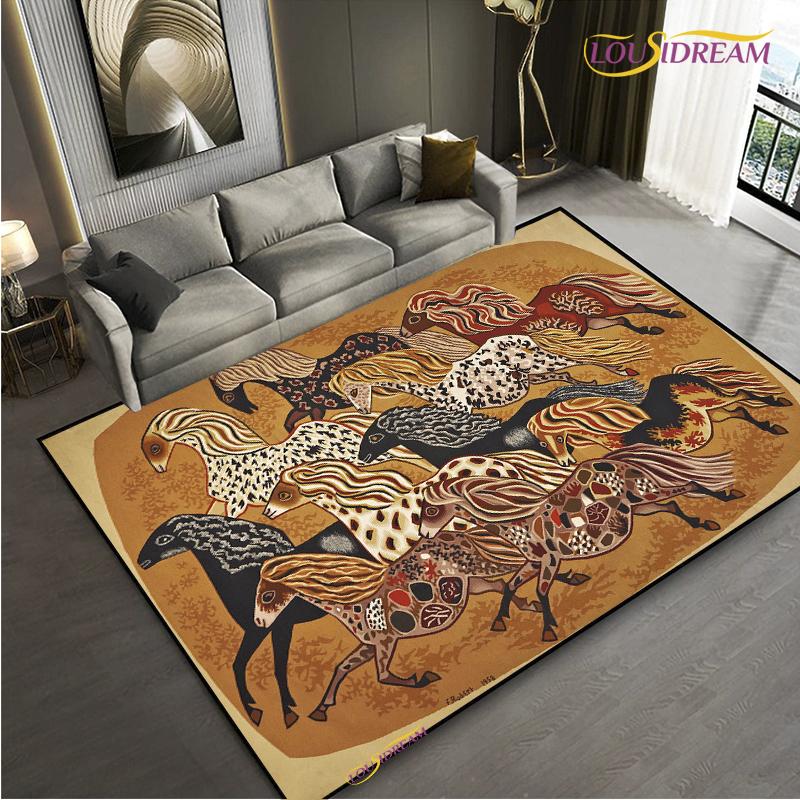 Мода Этническая Рамка Ковер Лошадь Домашний Декор Прямоугольный Ковер для Комнаты Черный Зеленый Оранжевый Гостиная Спальня Прикроватный Напольный Коврик для Стола