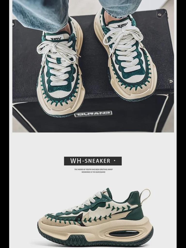 Повседневная мужская спортивная обувь TikTok — толстая подошва, кожаные кроссовки Dad, увеличивающие рост, студенческая обувь с низким верхом