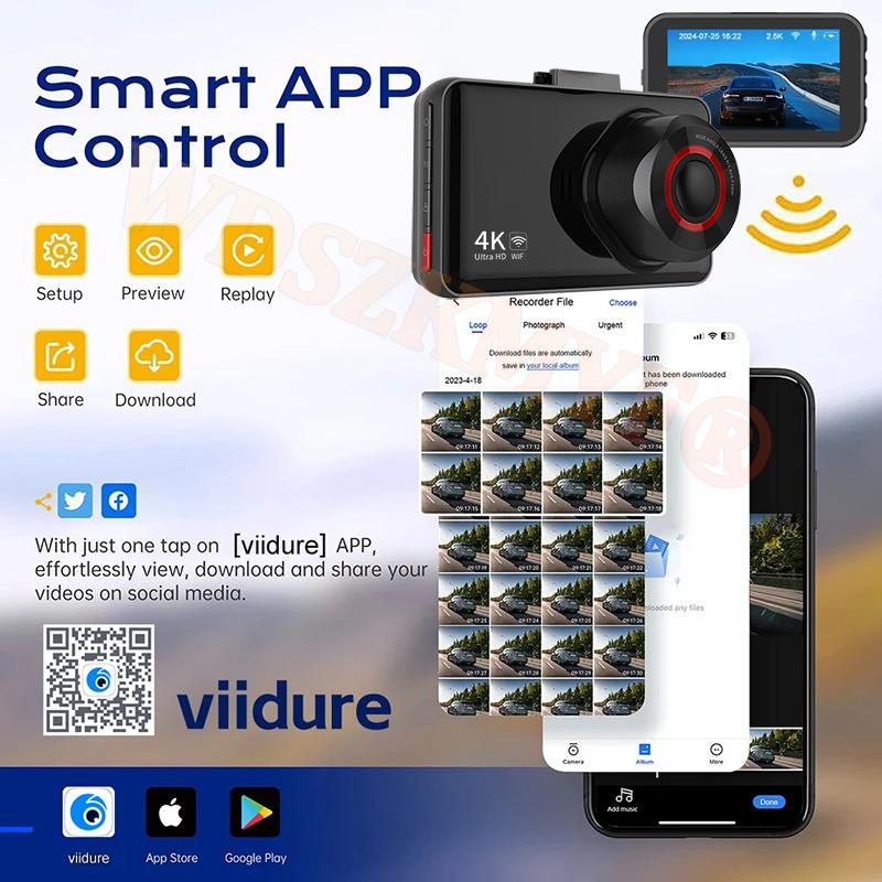 Автомобильный видеорегистратор 4K WIFI GPS DashCam для автомобильного видеорегистратора Камера переднего и заднего вида Ночное видение Черный ящик Круглосуточная парковка Автомобильные аксессуары