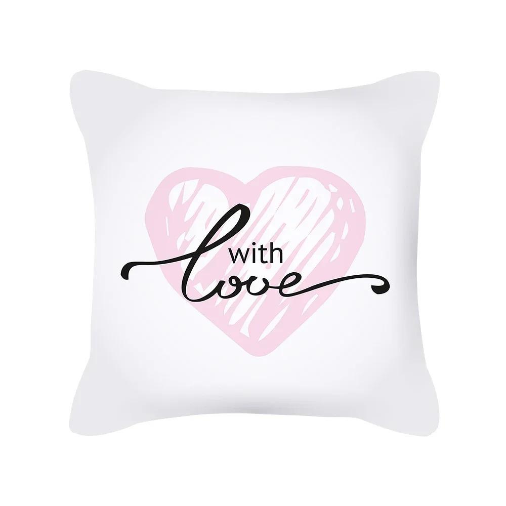Pink Valentine Day Heart Balloon Pillow Cover 2D Flat Printed Peach Skin Cushion Case For Sofa Bed Romantic Couple Home Decor