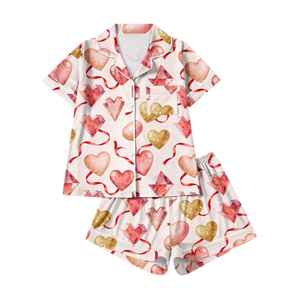 Женская повседневная модная футболка с короткими рукавами с рождественским принтом и шорты для дома на пуговицах