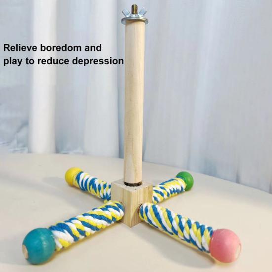 Parrot Stand Perch Toy Interactive 360 Degree Rotation Spinning Parakeet Toy Wooden Exercise Wheel Cockatiel Enrichment Toy Birdcage Accessories