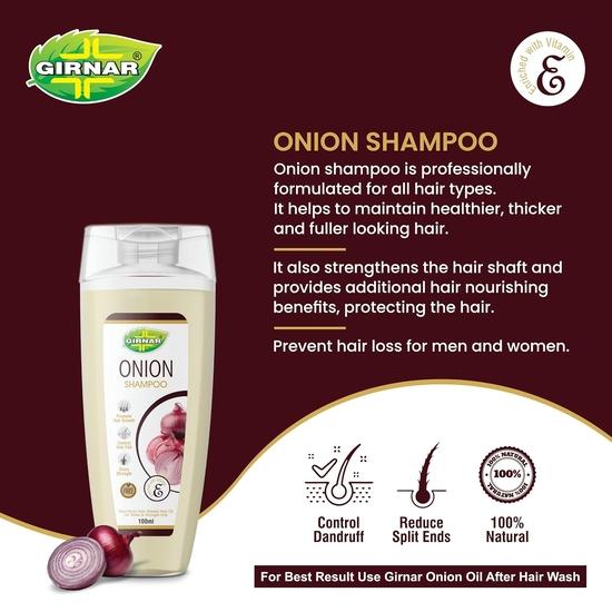 Girnar Onion Shampoo | Шампунь для роста и контроля выпадения волос | Обогащен луковым маслом и витамином Е | 100 мл