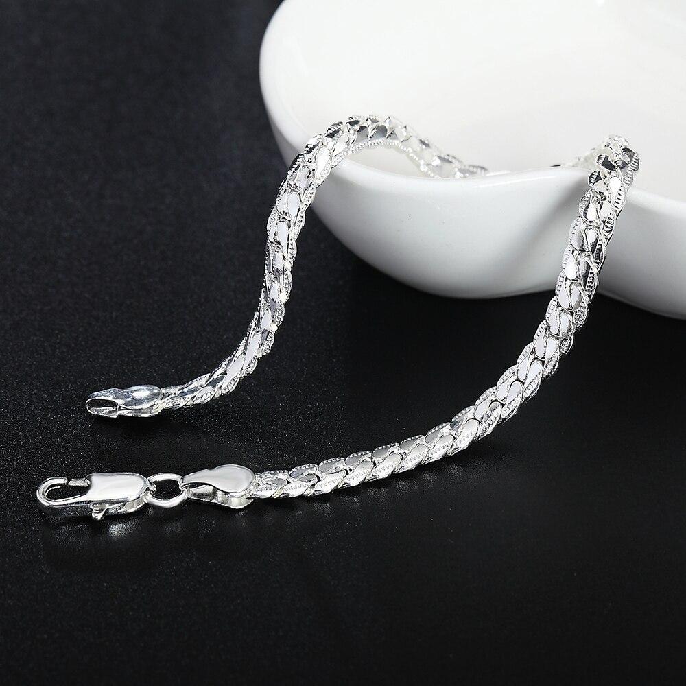 925 Sterling Silver 6mm Full Sideways Chain Bracelets For Women Men Fashion Wedding Party Engagement Jewelry Jewellery