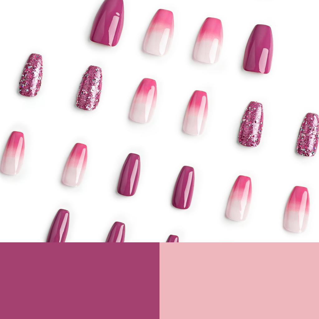 24 шт. Носить фиолетовые ногти Розовый постепенное изменение фиолетовый блеск короткие ногти