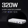 Зарядная станция PD3.0 GaN USB-C мощностью 120 Вт для мобильных телефонов, 5-портовый концентратор для быстрой зарядки, интеллектуальное устройство с несколькими адаптерами для iPhone и т. д.