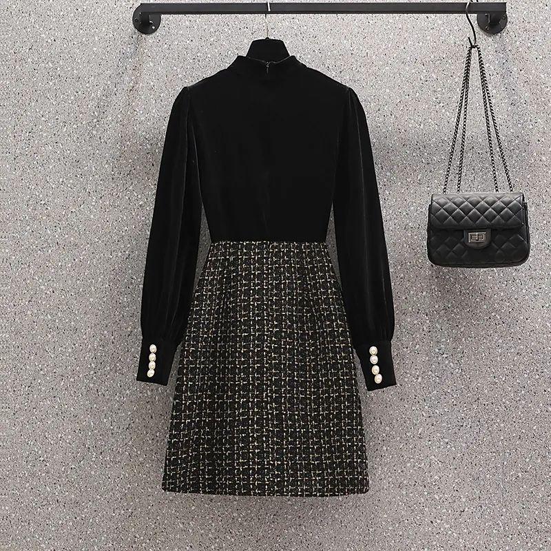 Элегантное бархатное платье для женщин во французском стиле больших размеров на весну и осень