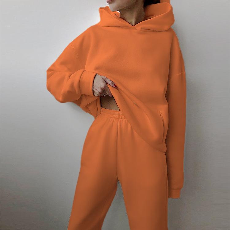 Spring new women's clothing, European and American hooded sweater trousers set, solid color fashion and casual two-piece set