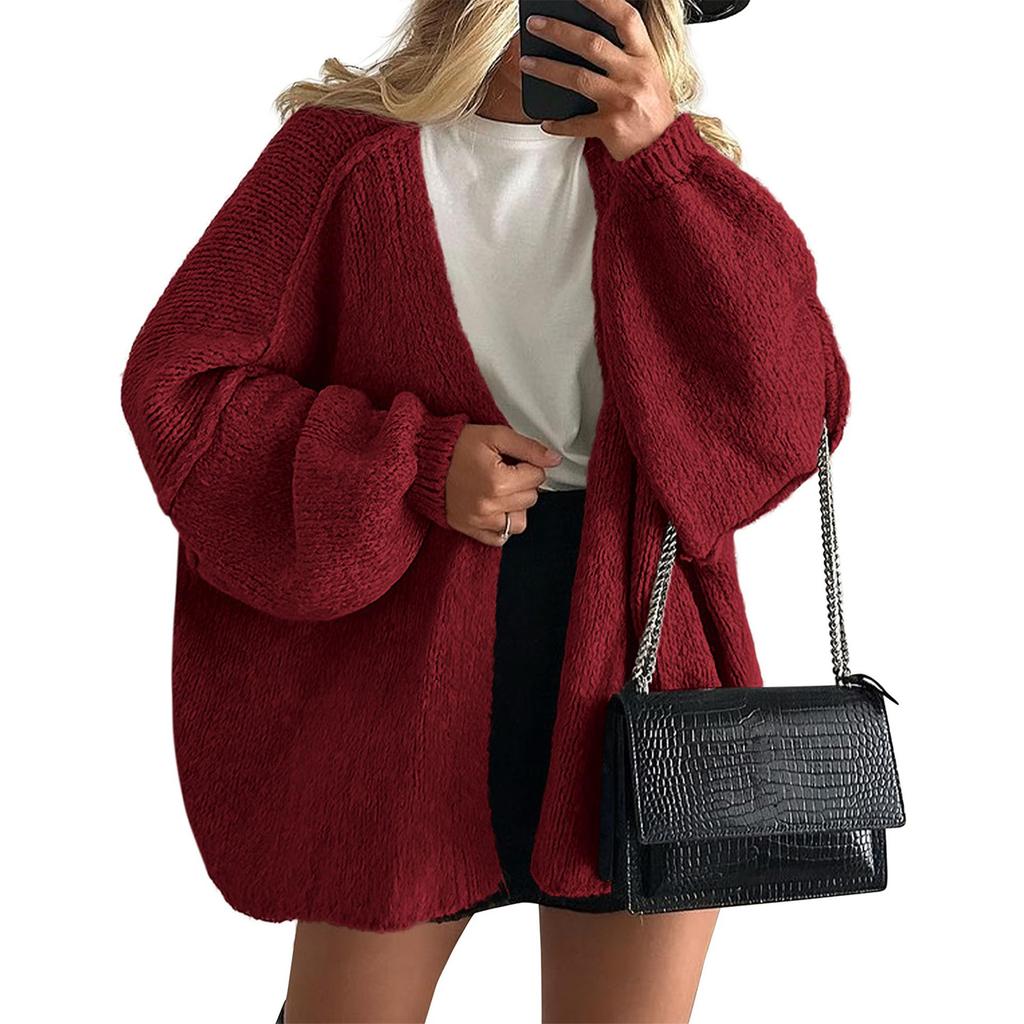 Women's Fashion Solid Color Coats Long Sleeved Knitted Casual Cardigan Sweater Jacket