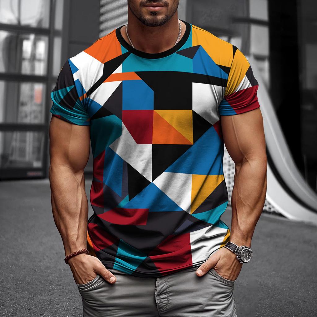 Инновационная мужская футболка с 3D-полосками и геометрией, летняя уличная футболка с коротким рукавом, хипстерские повседневные топы в стиле Харадзюку