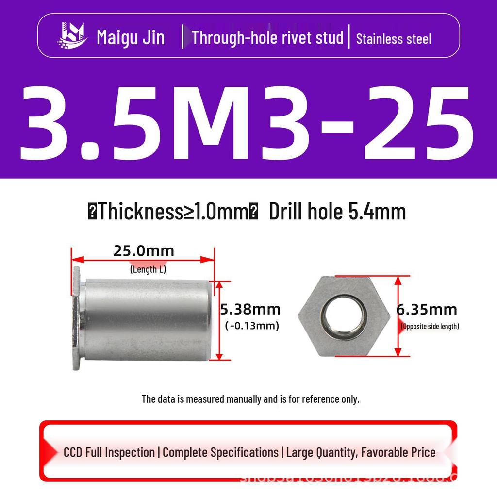 Нержавеющая сталь 304 SOS-M2/M2.5/M3/3.5M3 Заклепочная гайка-шпилька с плоской головкой и шестигранником