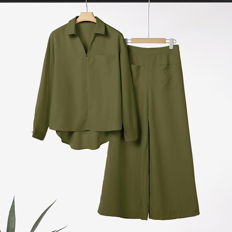 ZANZEA Женские повседневные комплекты из двух предметов: блузка с длинным рукавом и брюки