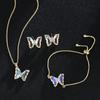 Butterfly Glass Material Romantic Jewelry Bracelet Necklace Earring Set for Women Wedding Dinner Dress Accessories