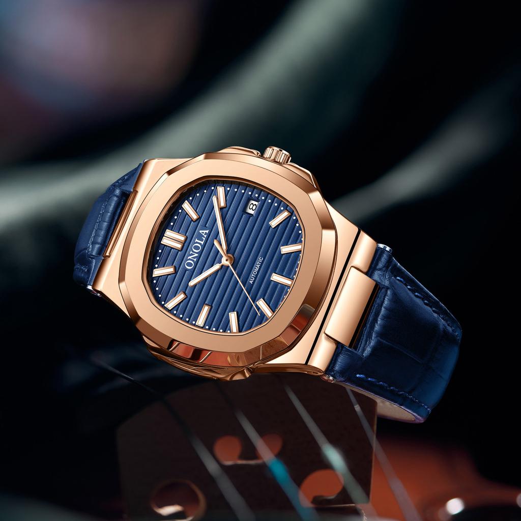 Высококачественные механические часы мужские деловые кожаные водонепроницаемые часы