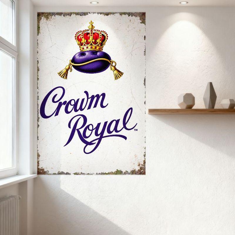 Винтажная металлическая жестяная табличка Crown Royal Whisky, Золотая корона Фиолетовая подушка Ретро Бренд виски Декор Табличка для Бара Мужской комнаты Клуба Ре