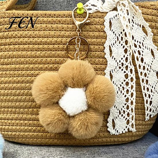 Flower Bag Charm Plush Keychain for Handbags, Five-petal Charm, Soft Fluffy Backpack Hanging Accessory Women Ornament