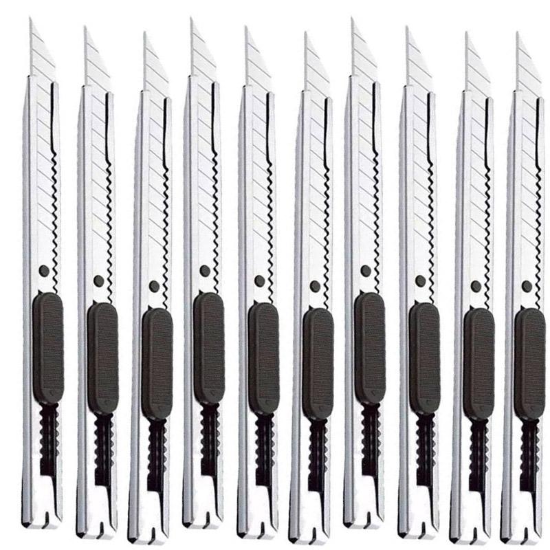 10PCS 30 60Degree Retractable Box Cutter 9MM Blade Utility Knife Carbon Steel Self-Locking Design Cutting Tools Wallpaper Carton