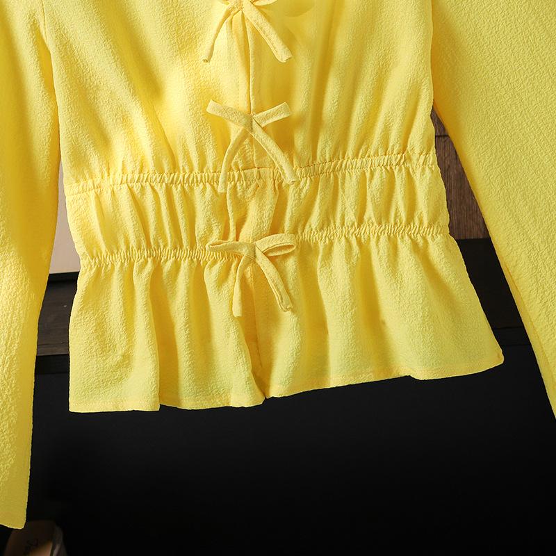 Топы для девочек Детская одежда Осень Новая Модная Бант Повседневные Топы с длинным рукавом