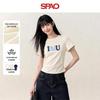 Женская приталенная футболка SPAO с круглым вырезом, короткими рукавами и сборками