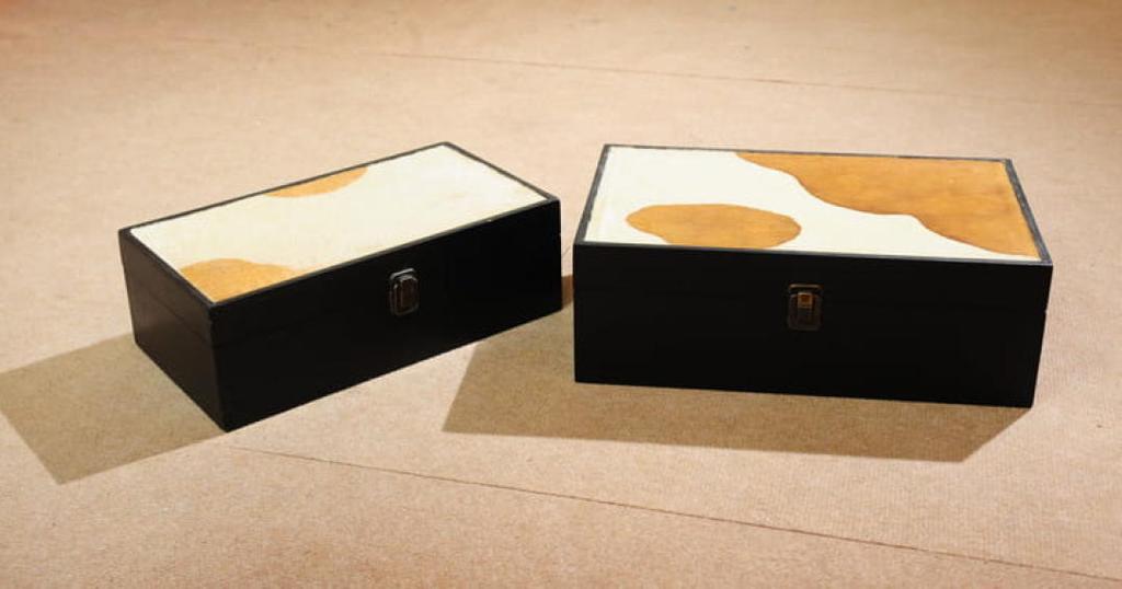 Set of Two Wooden Boxes with Imitation Calf Hair