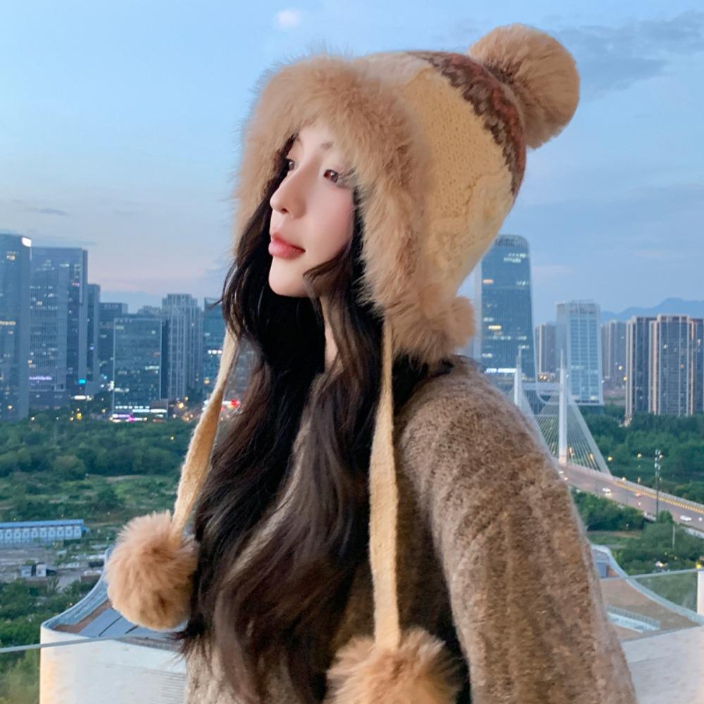 Этнический стиль Шапки в стиле Fair Isle Теплая шапка-ушанка Повседневная жаккардовая вязаная шапка Зима