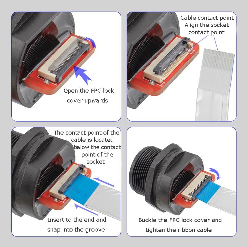 Industrial 0.3M 1M 2M Extension Cable Waterproof HDMI2.0 Connector HdmI-compatible Panel Socket 4K High-definition Data Adapter