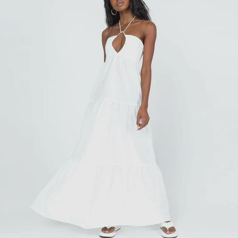 Богемное белое платье-свинг с халтером для женщин, 2025