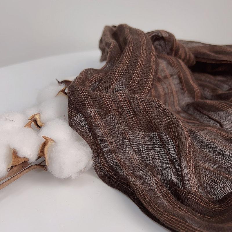 Мужской/женский весенне-летний хлопковый льняной коричневый универсальный полосатый шарф