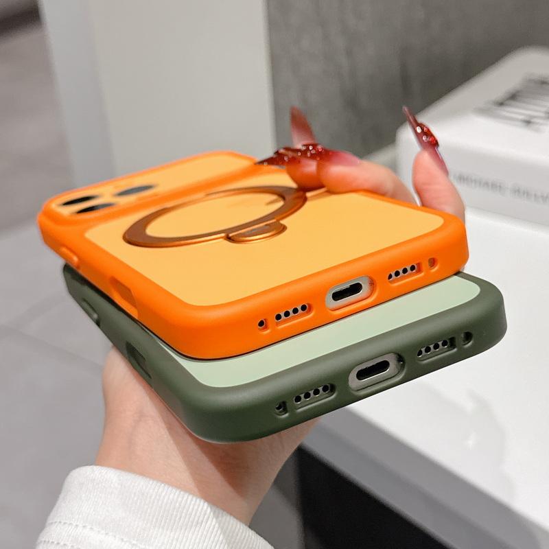 Магнитный держатель-кольцо для Magsafe Чехол для iPhone 17 Pro Max 16 15 14 13 Роскошный с ощущением кожи Прочный бампер Гибридный ПК Ударопрочный Матовый чехол-подставка для телефона