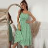 Spring Summer Floral Print Long Dress Women Casual A-line Spaghetti Strap Sleeveless Hight Waist Slim S-XL