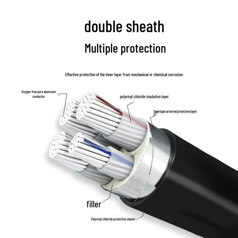 National Standard YJLV22 Aluminum Core Steel Tape Armored Cable, 3/4/5 Cores, 10-35mm, Low Voltage Direct Burial Power Cable.