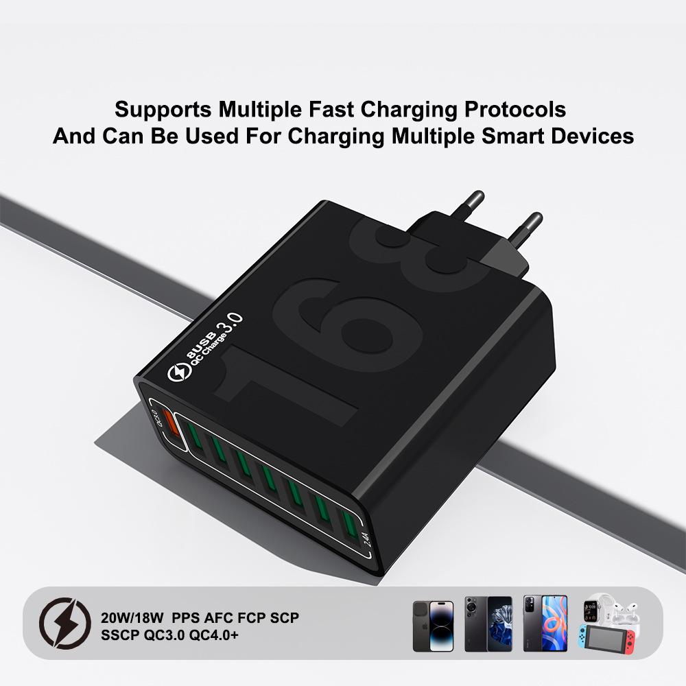 8-портовое быстрое зарядное устройство QC3.0 для путешествий (Европа, Америка, Корея) - Зарядное устройство для мобильного телефона