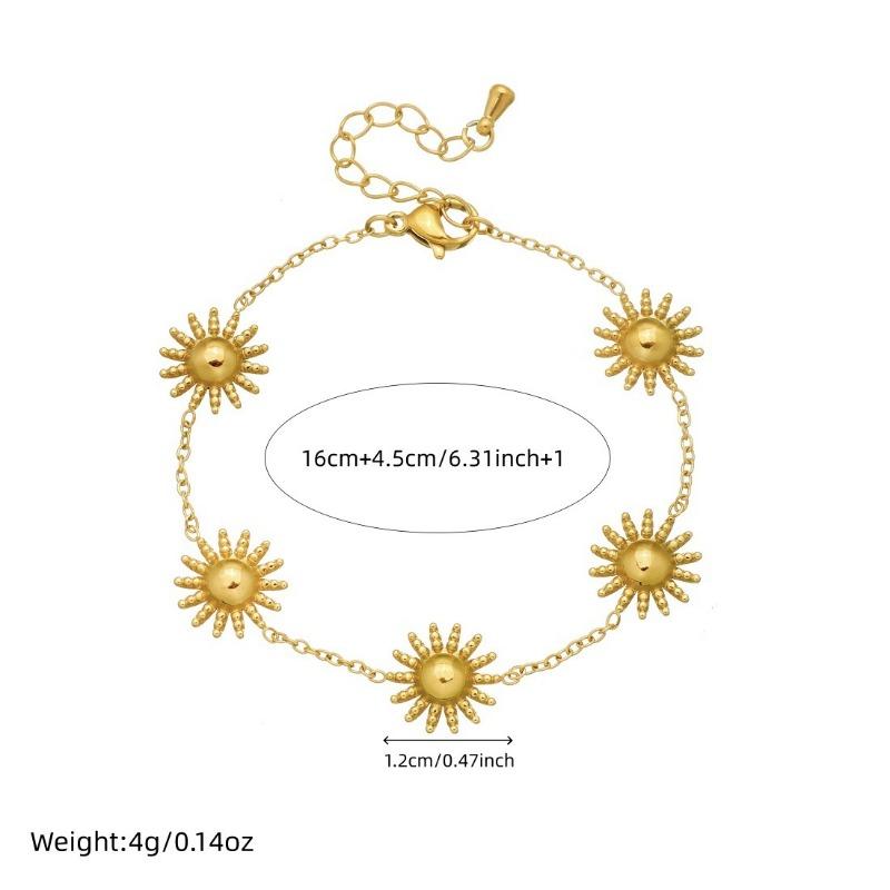 Gold Plated Sunflower Jewelry Set Necklace Bracelet Earrings for Women Stainless Steel