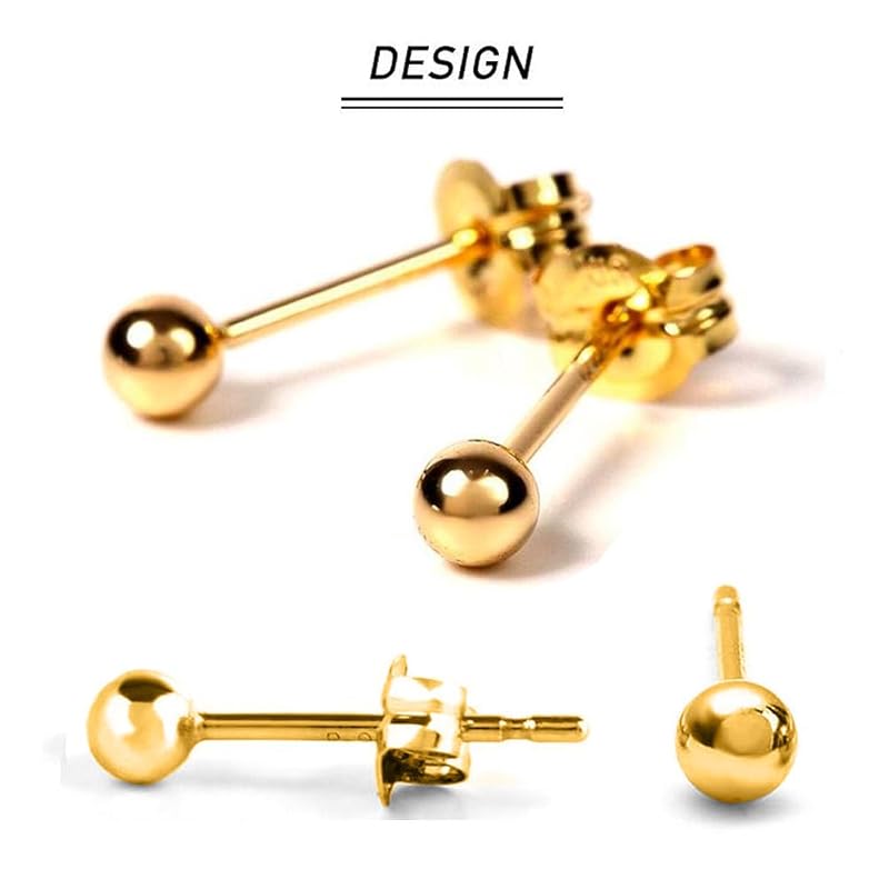 PLUSTER Earrings Ladies Men's 18k Gold Published In GINGER Round Ball 4mm Yellow Gold YG Second Piercing Simple Compatible with Metal Allergies