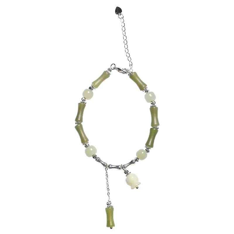 Китайский стиль ретро зеленый бамбуковый браслет с бусинами для женщин простой браслет из сплава с подвесками в виде цветка ювелирные изделия подарок