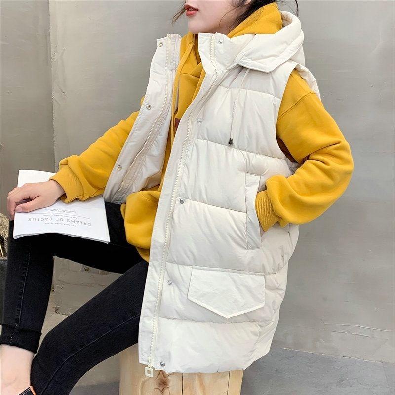 Down Cotton Vest Women's Autumn and Winter New Hooded Student Loose Fashion Vest Cotton Vest Jacket Tide