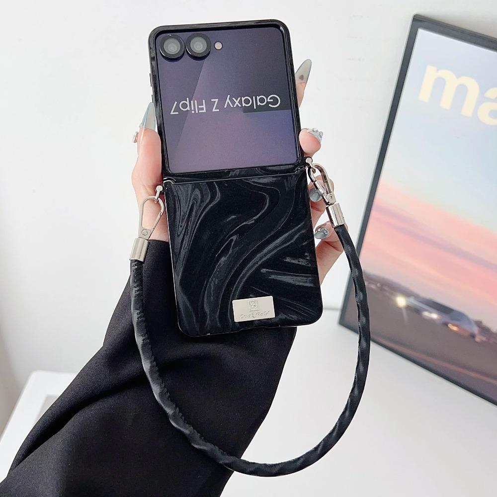 Модный простой кожаный чехол для телефона с узором «водная рябь» для Motorola Razr 50 60 70 Ultra 60Pro, с ремешком-шнурком, защита задней крышки