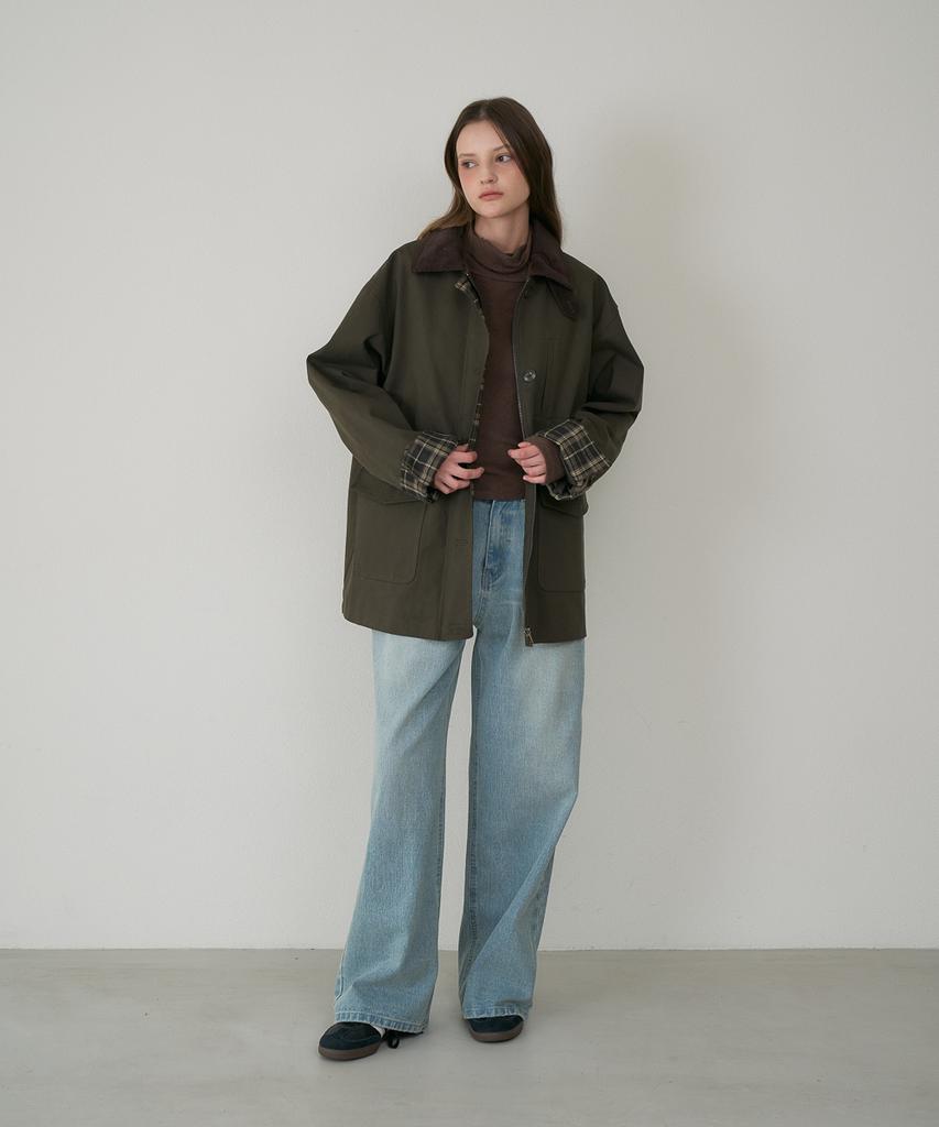 DEHEVE Check Sleeve Work Jacket [Khaki]